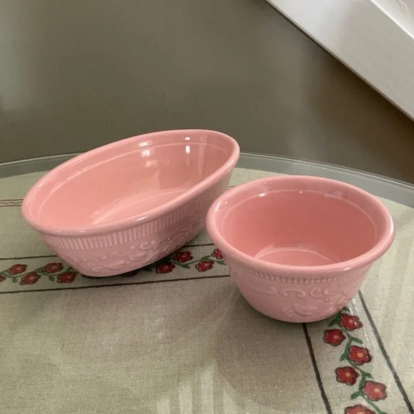 Vintage Taylor Smith Taylor TST Genuine Oven Serve Ware Pink Bowls USA Set of 2 - Picture 9 of 15